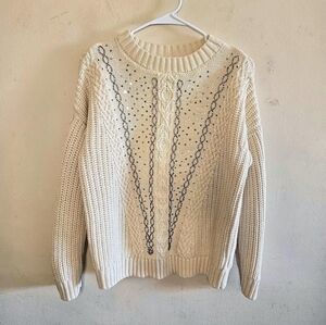 Francesca's Sally Pullover Sweater Women's Size Medium Ivory Embellished Knit